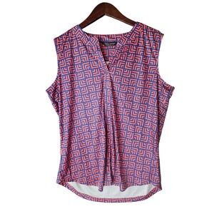 Tango Mango Womens Top Sleeveless Blouse Geometric Print Large Casual‎